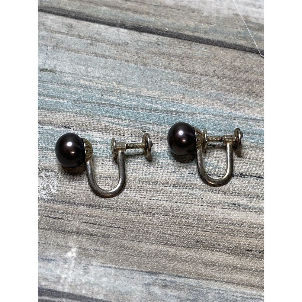 Black Cultured Pearl‎ Non Pierced French Screw Back EARRINGS Sterling Silver